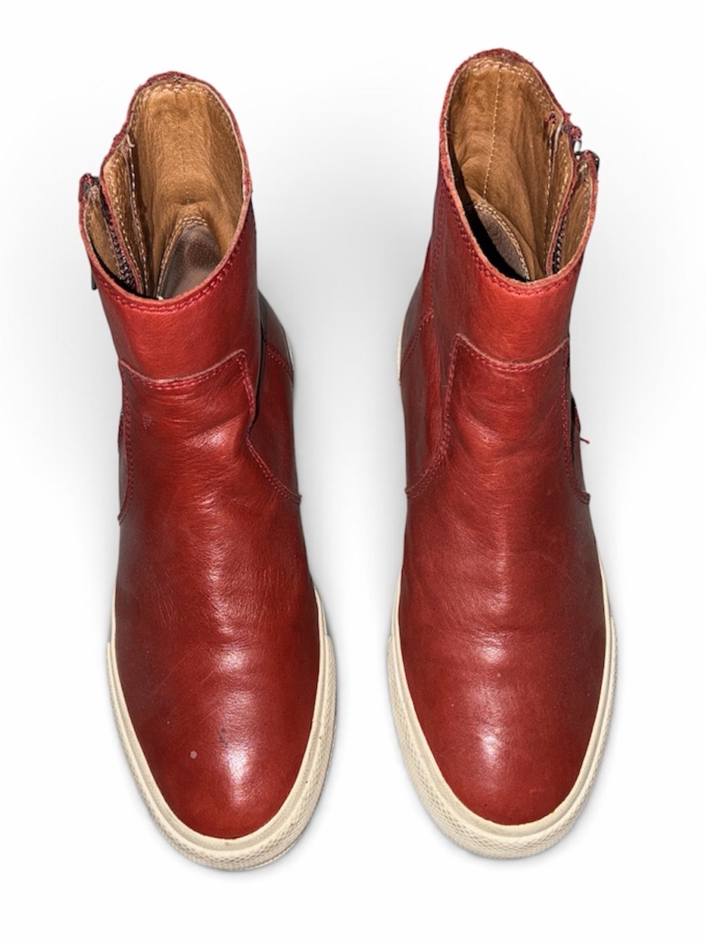 Frye Gia Side Zip Red Leather High Top Sneakers Size 8